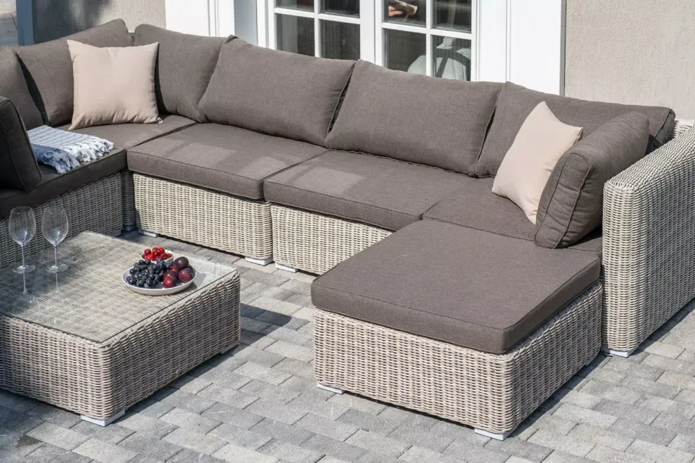 "Лунго" трансформирующаяся лаунж-зона из искусственного ротанга, цвет бежевый