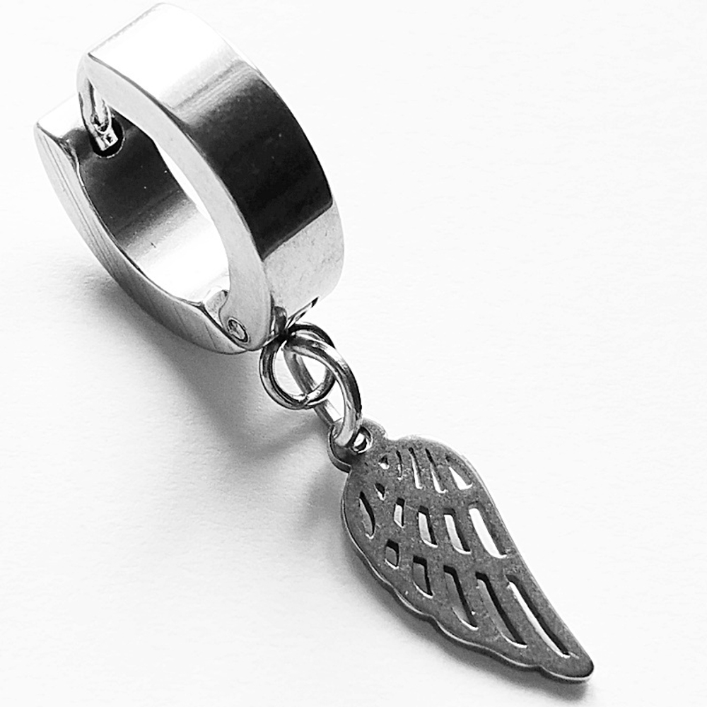 Серьга кольцо (1 шт.) "Крыло" (14х6мм) для пирсинга уха. Медицинская сталь