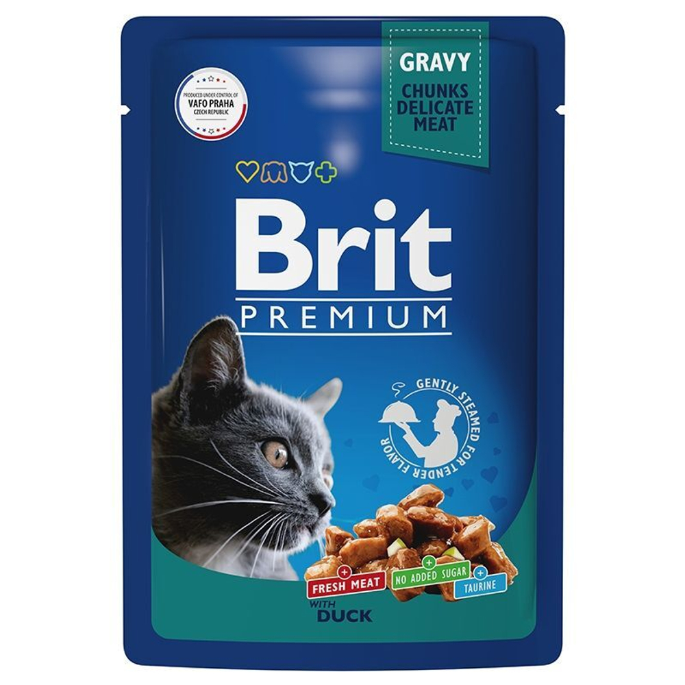 Утка в соусе для взрослых кошек, 85г Brit Premium
