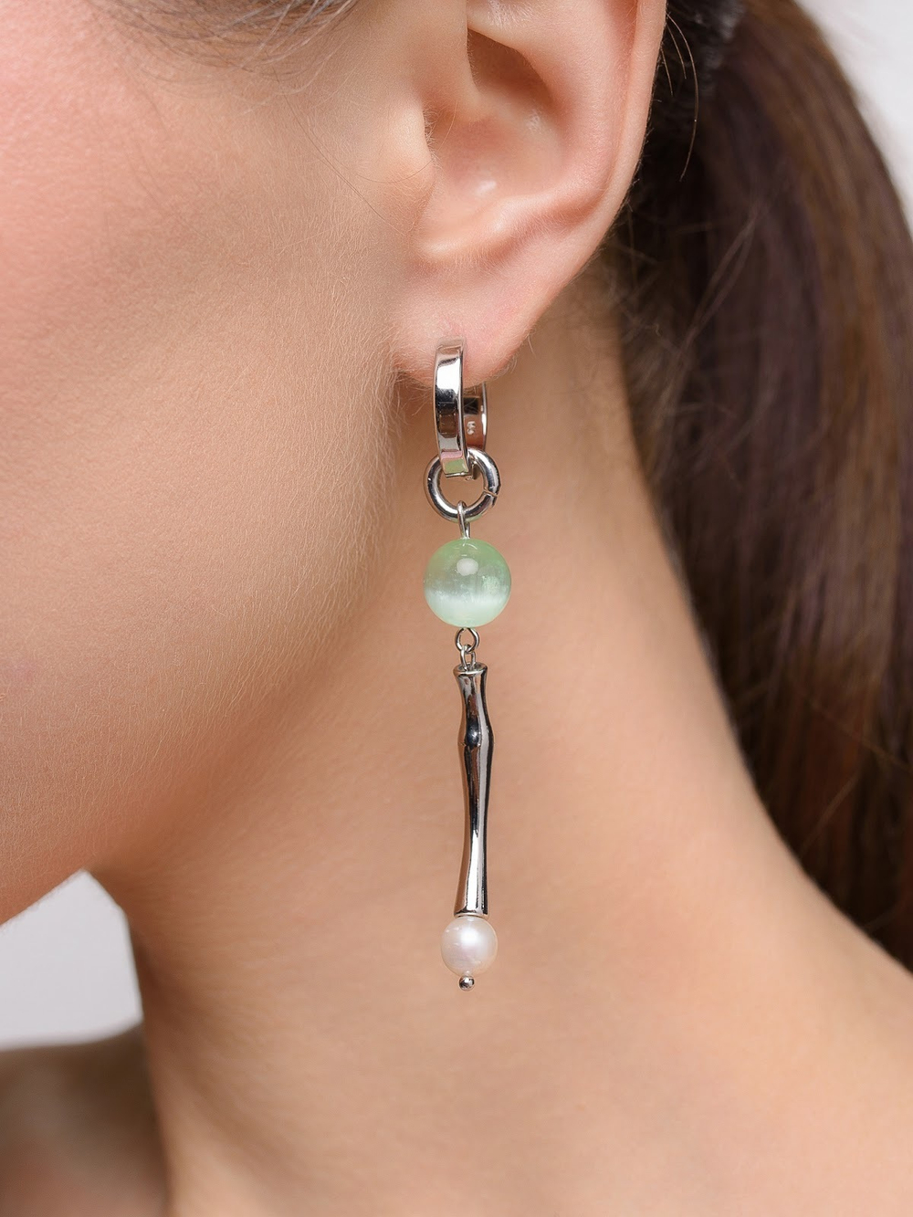 Серьги "Bubble violet-green" с селенитом Silver