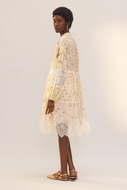 ZARA КОРОТКОЕ ПЛАТЬЕ С КРУЖЕВОМ И ПРИНТОМ - LIMITED EDITION, РАЗНОЦВЕТНЫЙ