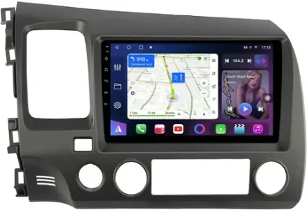 Магнитола Honda Civic 8 4d 2005-2012 (левый руль, рамка 9) - FarCar BM7373-9 на Android 13, QLED, ТОП процессор, 4Гб+32Гб, CarPlay, 4G SIM-слот