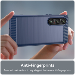 Чехол синего цвета на Sony Xperia 1 VI (1-6), мягкий отклик кнопок, серия Carbon (с дизайном под карбон) от Caseport