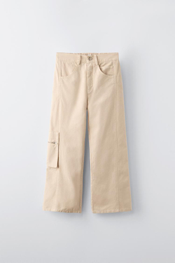 ZARA БРЮКИ С КАРМАНАМИ И МОЛНИЯМИ, СВЕТЛО-БЕЖЕВЫЙ