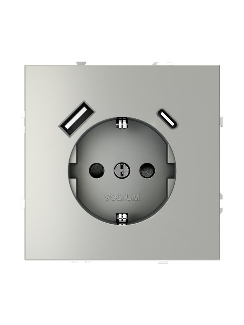 Розетка 1-м СП S70 16А с USB A+С с заземл. защ. шторки механизм сталь Voltum VLS040505