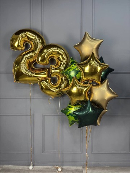 Шары 23 февраля» с золотыми цифрами