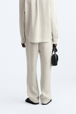 ZARA БРЮКИ-ДЖОГГЕРЫ ИЗ 100% ЛЬНА, ПЕСОЧНЫЙ