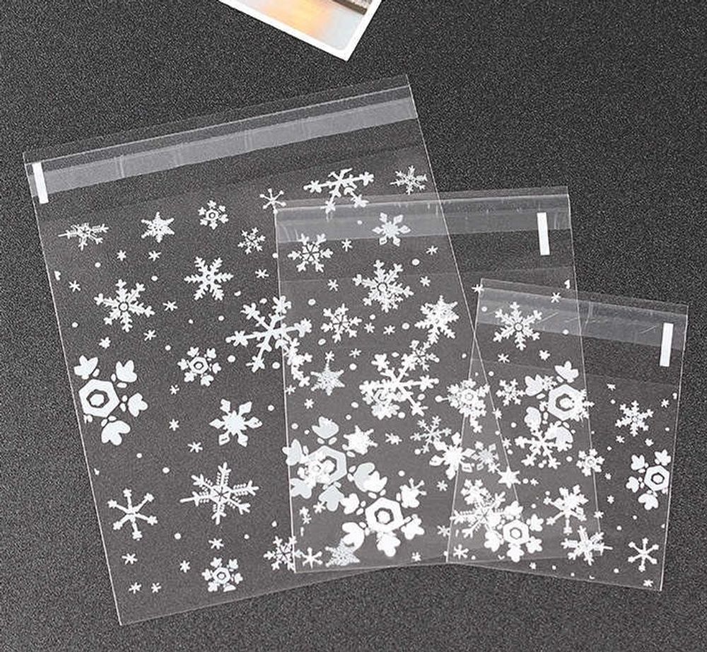 Пакет самоклеющийся прозрачный Снежинки 10*10 см, 50 шт
