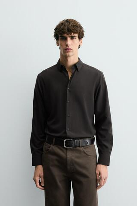 ZARA РУБАШКА ИЗ ЭЛАСТИЧНОЙ ТКАНИ, КОРИЧНЕВЫЙ