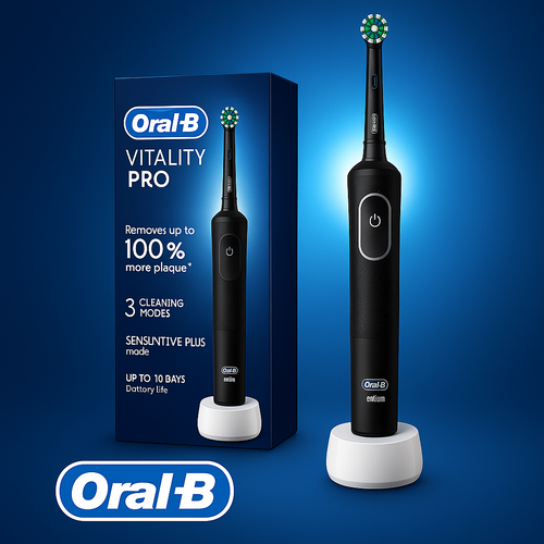 Зубная щетка Орал-би Vitality Pro Black бережная чистка