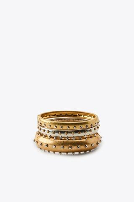 ZARA НАБОР ИЗ ТРЕХ МЕТАЛЛИЧЕСКИХ БРАСЛЕТОВ С ЗАКЛЕПКАМИ, ЗОЛОТОЙ/СЕРЕБРЯНЫЙ