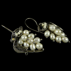 Серьги "Гроздь" жемчуг, скань асс.