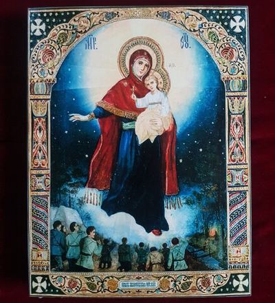 Икона Божией Матери Августовская Победа на дереве на левкасе