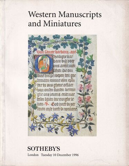 Каталог аукциона Sotheby's, Лондон, Западноевропейские рукописи и книжная миниатюра от 10 декабря 1996 года