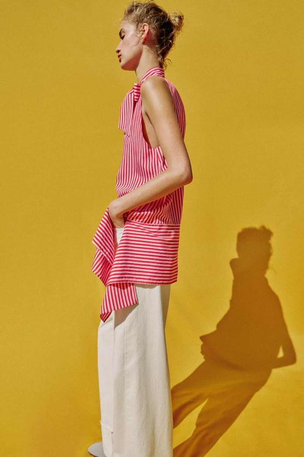 ZARA ТОП В ПОЛОСКУ АСИММЕТРИЧНОГО КРОЯ, ЦВЕТ ФУКСИИ