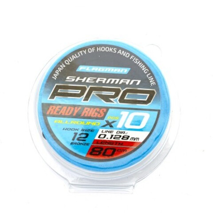 FLAGMAN Поводок готовый с крючком Sherman Pro Allround Ready Rigs №12 d0,128мм 80см 10шт