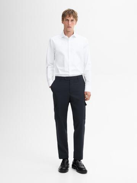 Massimo Dutti РУБАШКА ОБЛЕГАЮЩЕГО КРОЯ ИЗ ХЛОПКОВОГО ТВИЛА, БЕЛЫЙ
