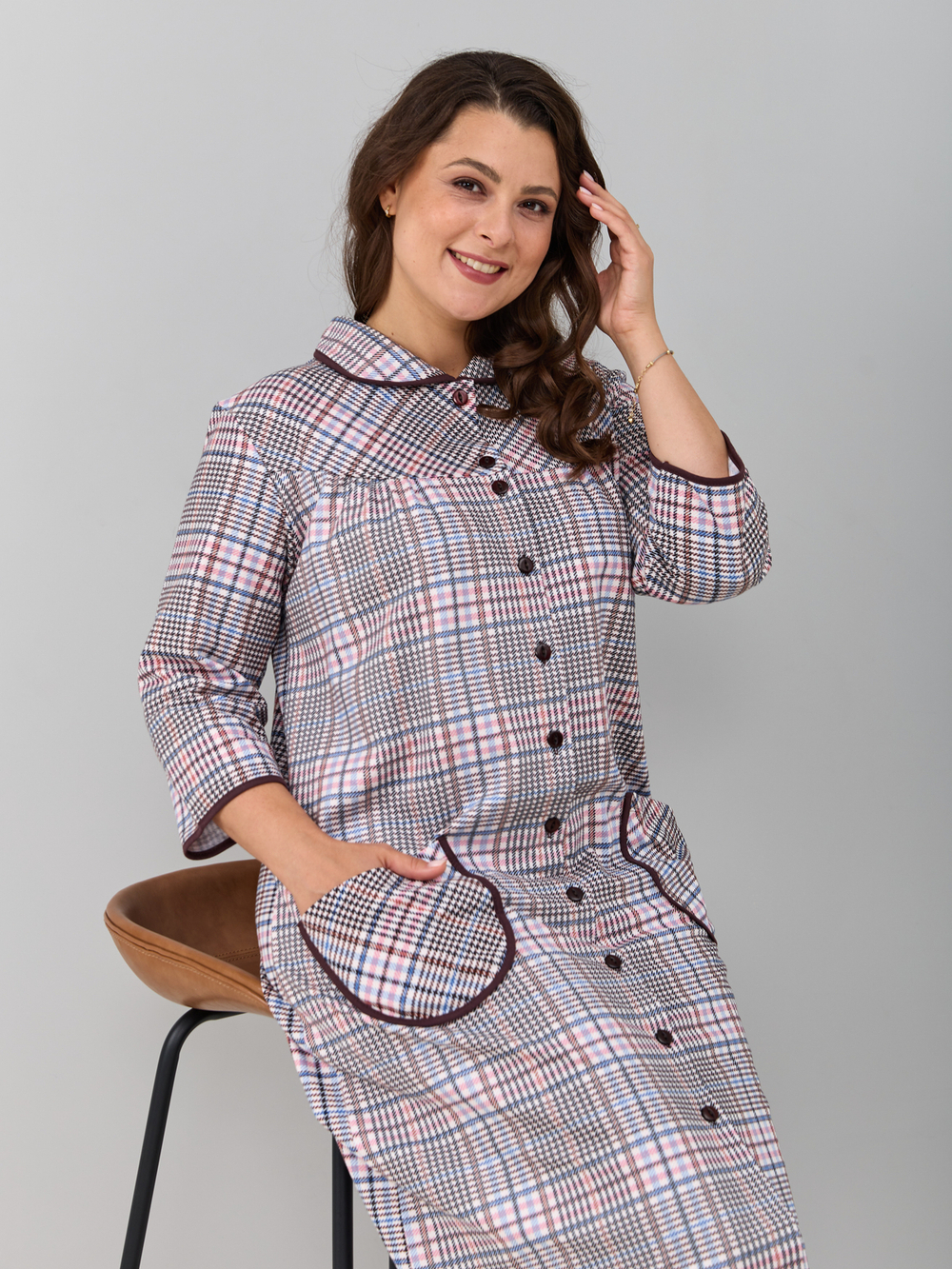 Халат Х-138/коричнево-розоваяклетка-к