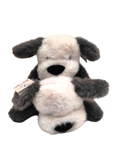 Мягкая игрушка Собачка лежачая серая с белой мордочкой 30см