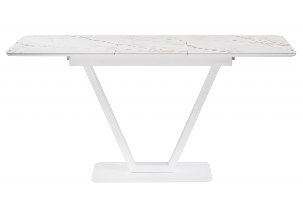 Керамический стол Woodville на тумбе Бугун 120(160)х80х77 белый мрамор с прожилками, белый