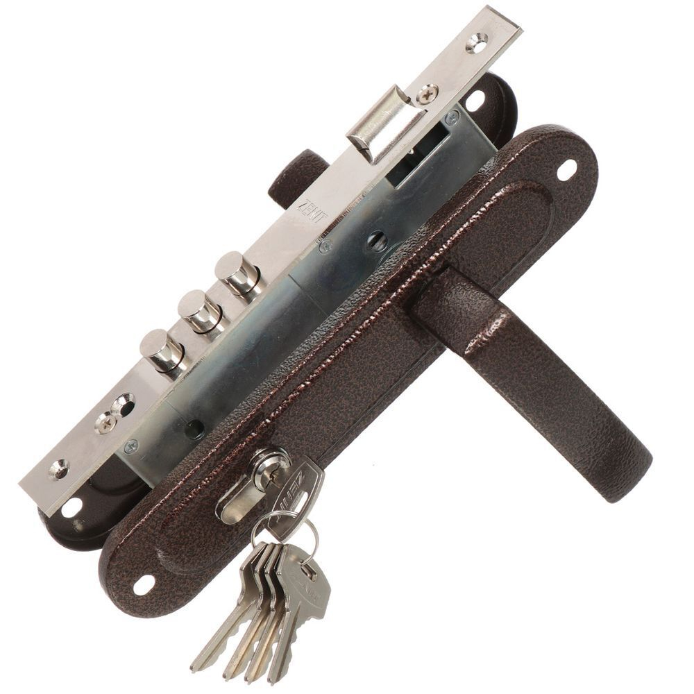 Замок врезной Зенит, ЗВ4-85.3-02, БП-00009847, ручка в комплект, цилиндровый, медный