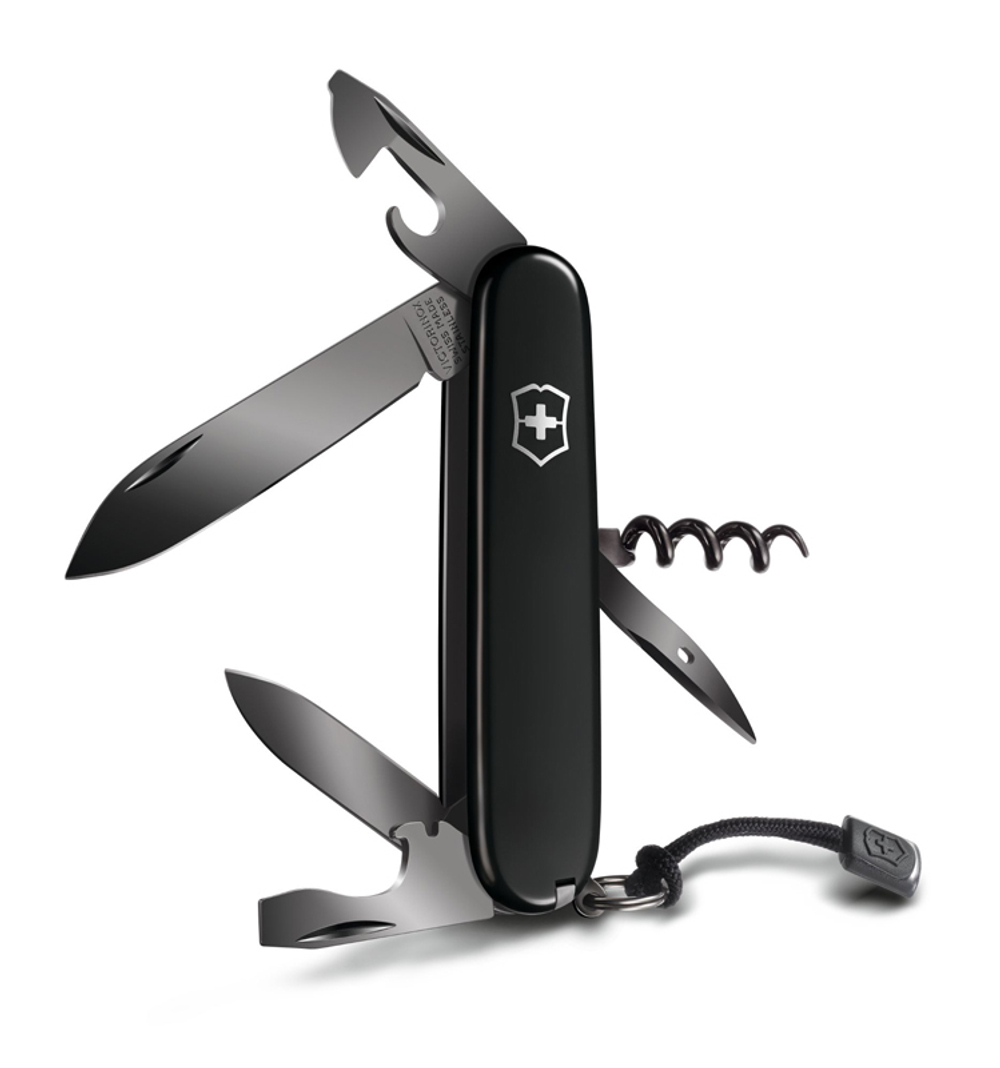 Нож Victorinox Spartan PS, 91 мм, 13 функций, чёрный, с темляком