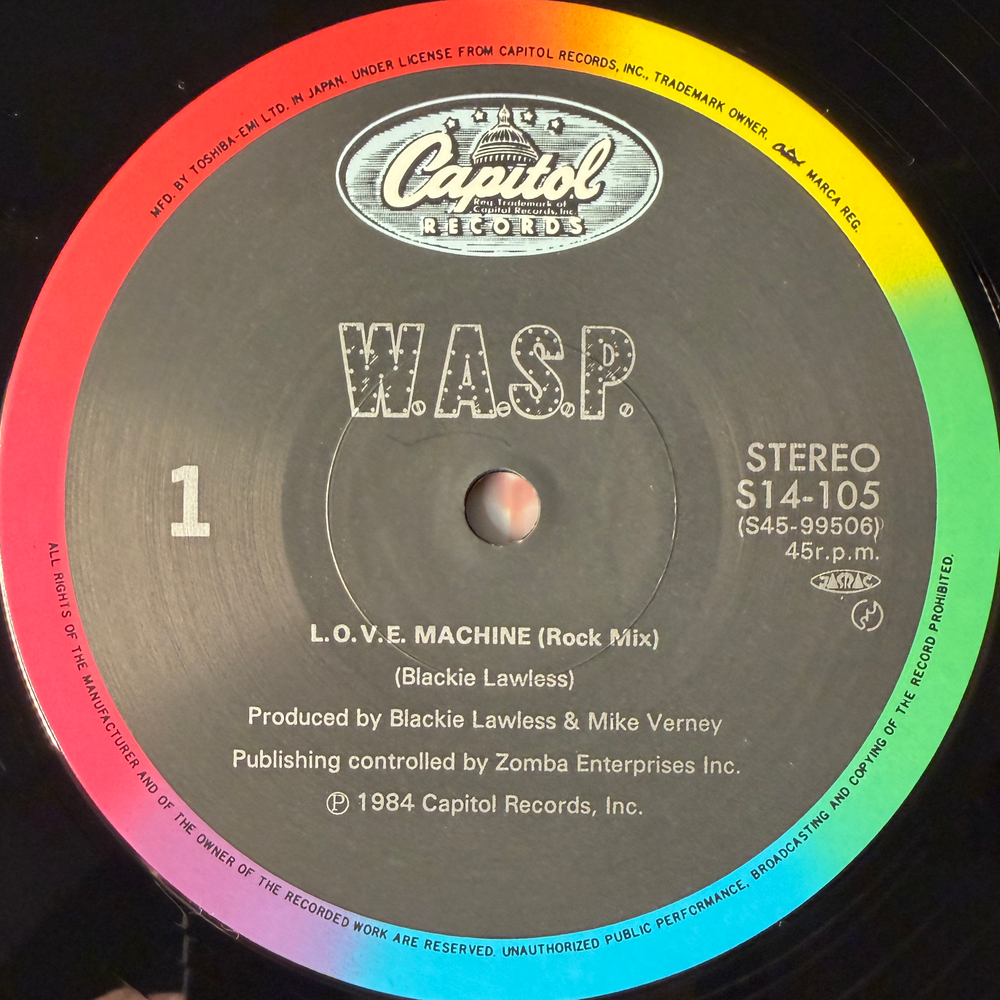 W.A.S.P. ‎– L.O.V.E. Machine (Япония 1984г.) 12", 45 RPM Т