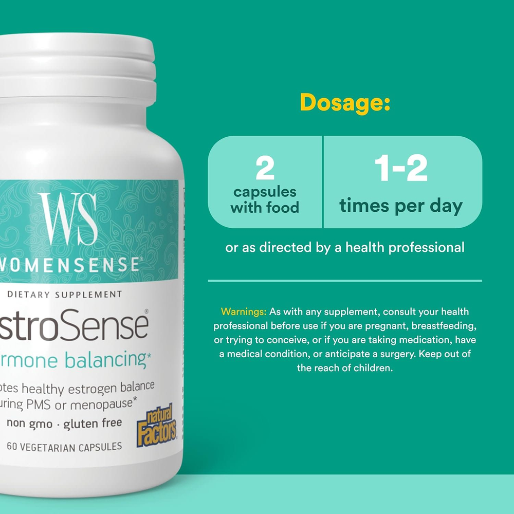 Natural Factors, WomenSense, EstroSense, гормональный баланс, 60 вегетарианских капсул