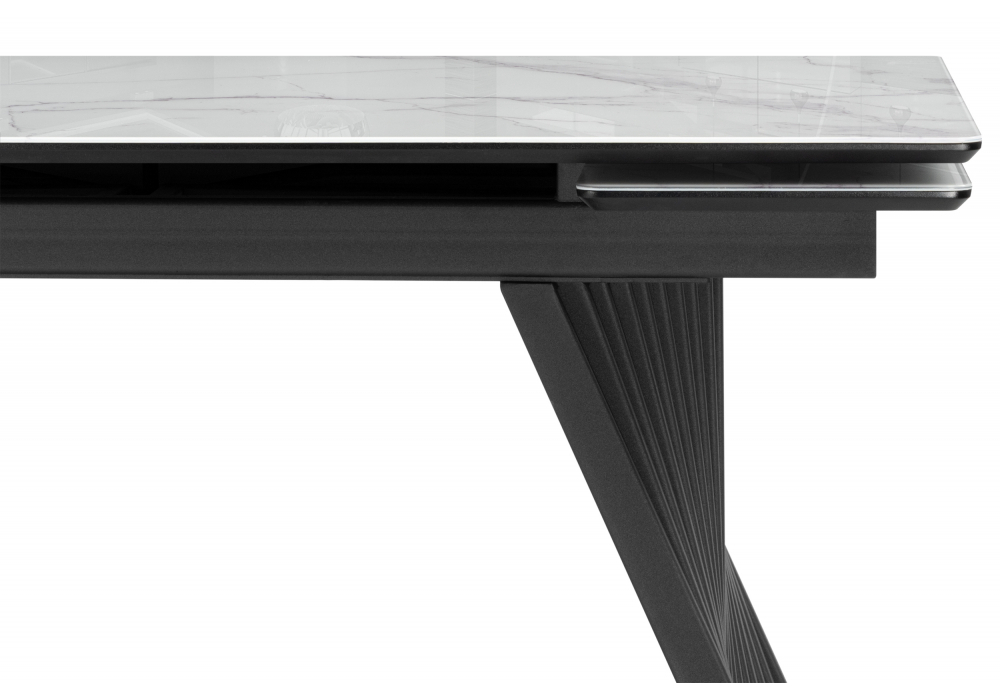 Стол стеклянный Woodville Вейв 140(200)х80 кристл белый мрамор, черный
