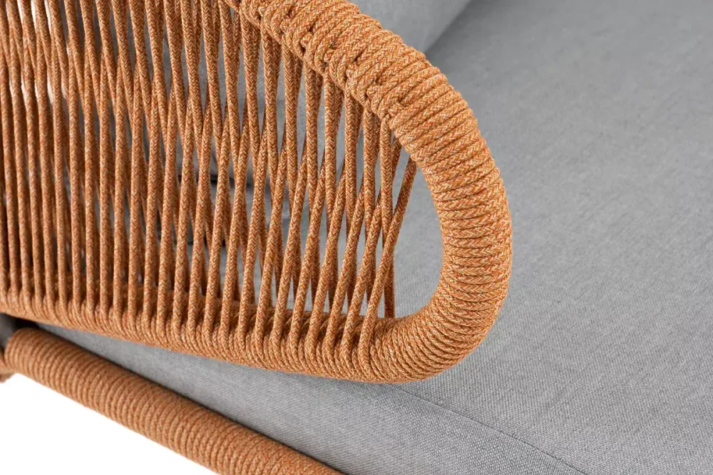 "Милан" диван 2-местный плетеный из роупа, каркас алюминий светло-серый (RAL7035) муар, роуп оранжевый меланж круглый, ткань светло-серая