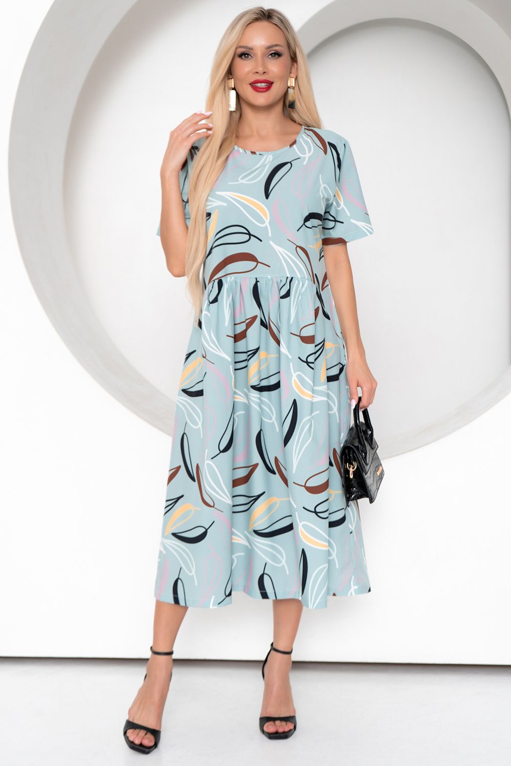 Платье Глория (мята/принт) Р11-1047/8 Nikol (Акция)