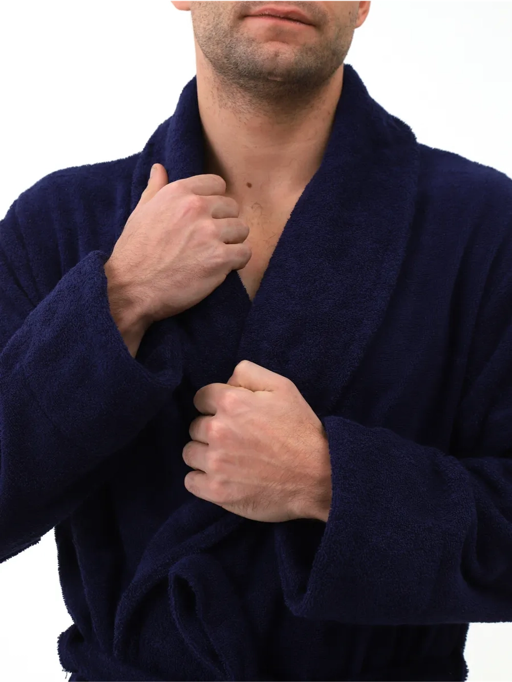 Халат мужской махровый "Элит" с воротником шалькой, цвет: 761-Темно-синий