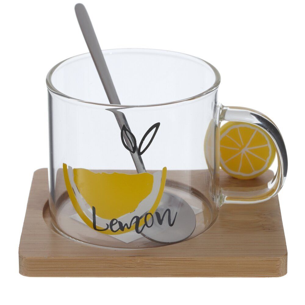 GAEM Кружка с ложкой на деревянной подставке, 300 мл, L12 W9,5 H8,5 см, 3в.