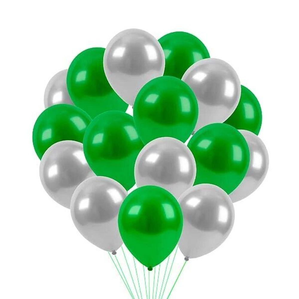 Фонтан зелено серебряных шаров - 15 шариков