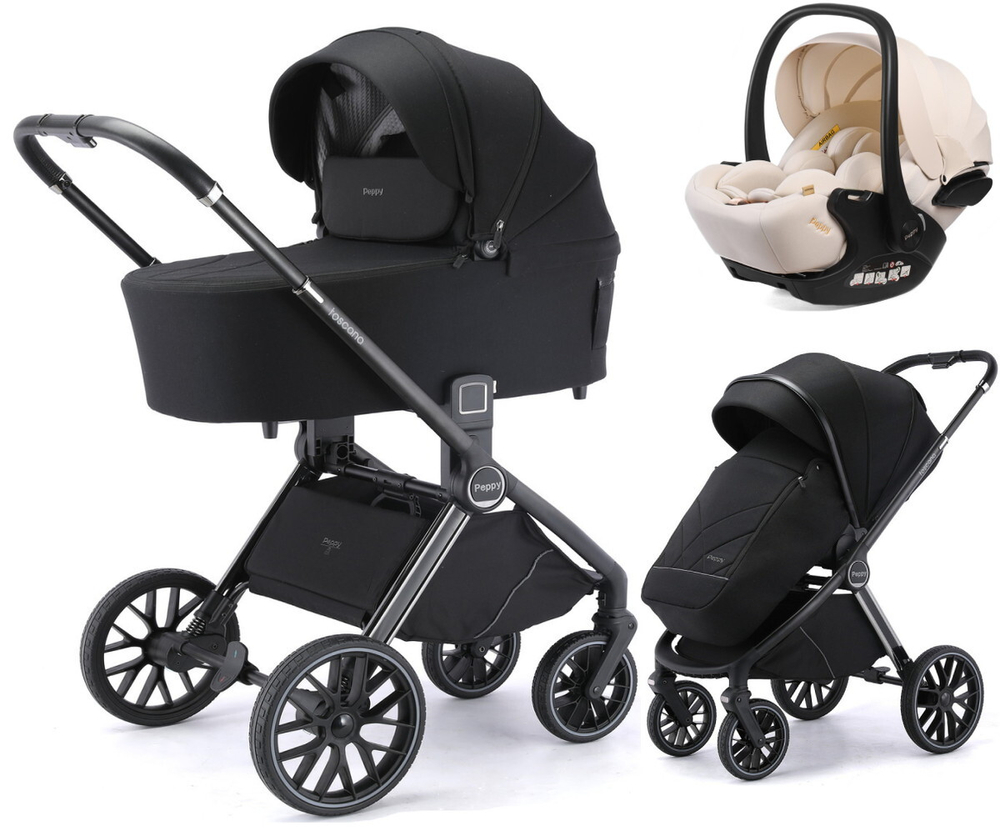 Детская коляска Peppy Toscana 3 в 1 с автокреслом Verona Beige Black черный