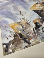 Картина авторская акварельная в паспарту 30х40 см на стену для интерьера "Туман в горах"