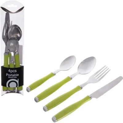 Набор столовых приборов «Пикник» 4шт (2ложки, вилка, нож) салатовый