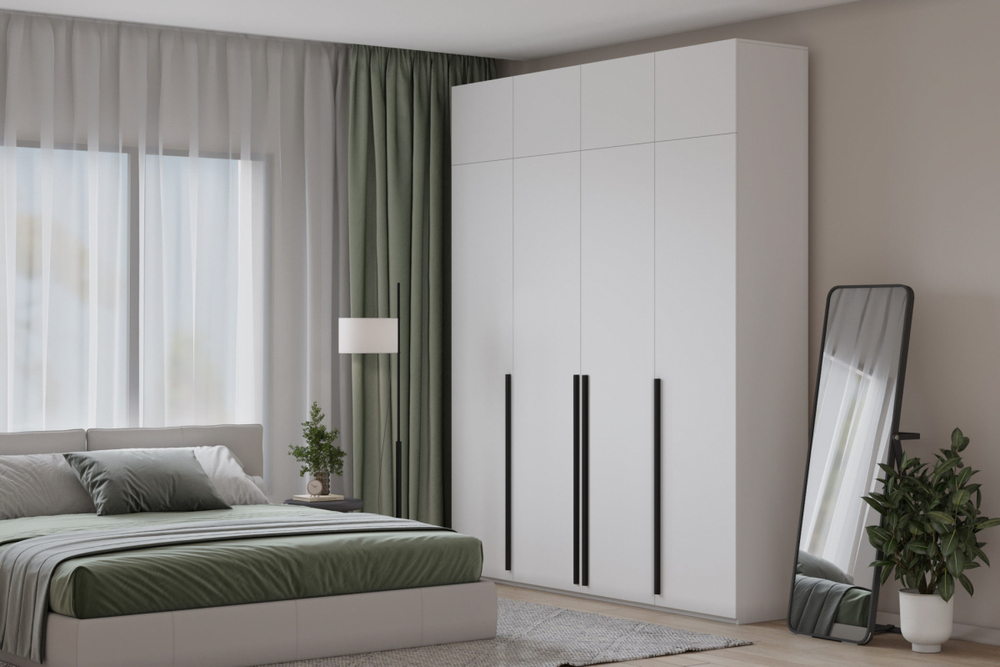 Распашной четырехсекционный шкаф Лорена Пакс-4 с антресолью Белый 0101  210*60*220