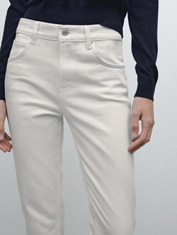 Massimo Dutti Укороченные зауженные джинсы со средней посадкой, натуральный, кремовый