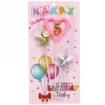 Свечи для торта Цифра Звёздный праздник «5», розовый