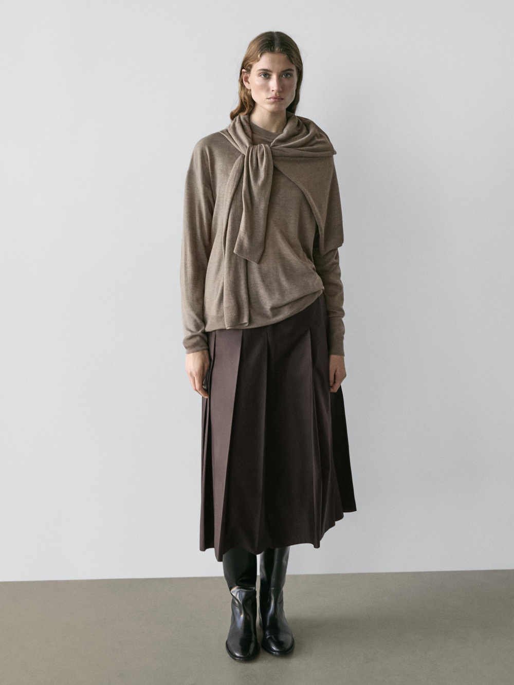 Massimo Dutti Вязаный свитер оверсайз, кротово-коричневый