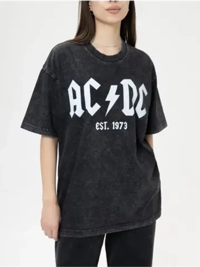 Футболка черная оверсайз варенка с рокерским рисунком АС ДС