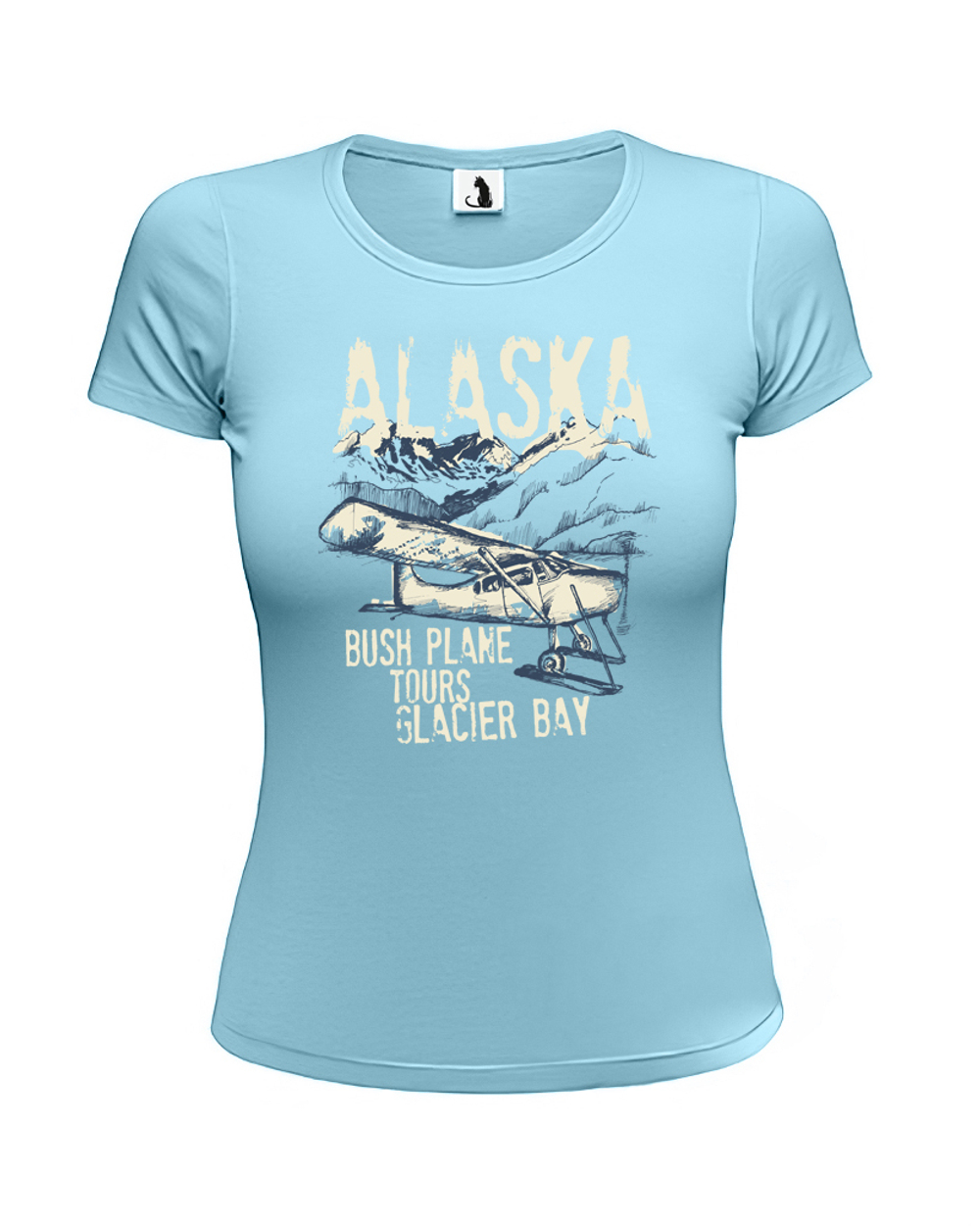 Футболка с самолетом Alaska Glacier bay женская приталенная голубая