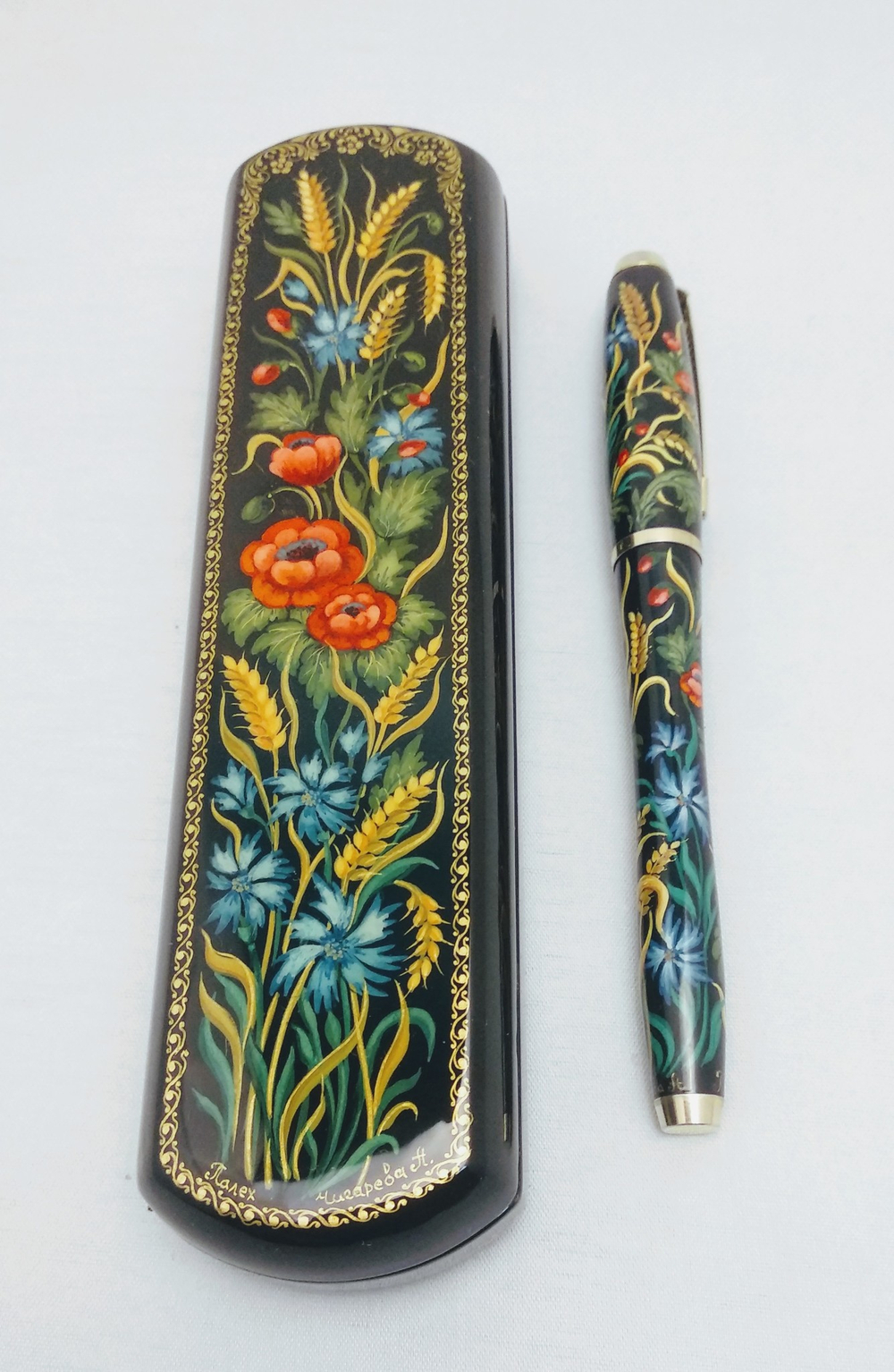 Ручка расписная  Паркер в шкатулке "Пшеница с маками" худ. А. Чигарева