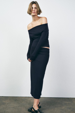 ZARA ТОП АСИММЕТРИЧНОГО КРОЯ ИЗ МЯГКОГО ИНТЕРЛОКА, МОРСКОЙ ТЕМНО-СИНИЙ