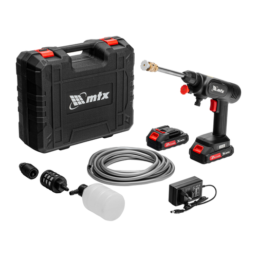 Моечная машина высокого давления аккумуляторная А-21-02, 40 бар, 4 л/мин, Li-ion 21 В, 2 акк.// MTX