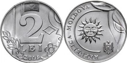Молдавия 2 лея, 2018-2024 Часть герба XF