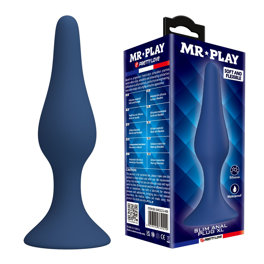 Синяя анальная пробка Slim Anal Plug XL - 15,4 см.