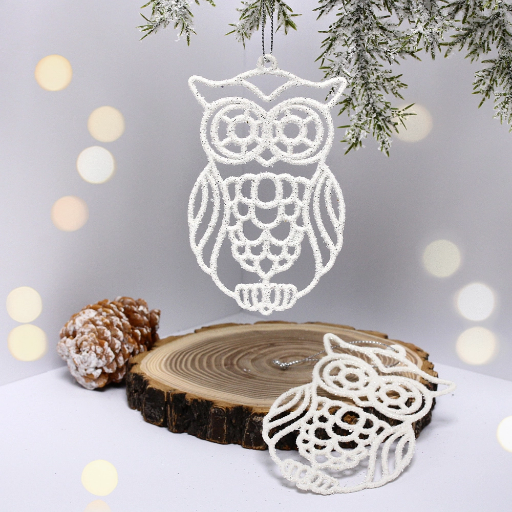 Подвеска «Мудрая сова» 10 см (набор 2 шт), белый