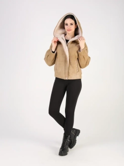 Дубленка зимняя натуральная короткая куртка с капюшоном